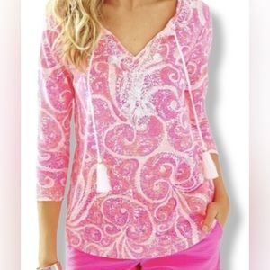 Lilly Pulitzer sz M Holly Pink Pout Tassle Top